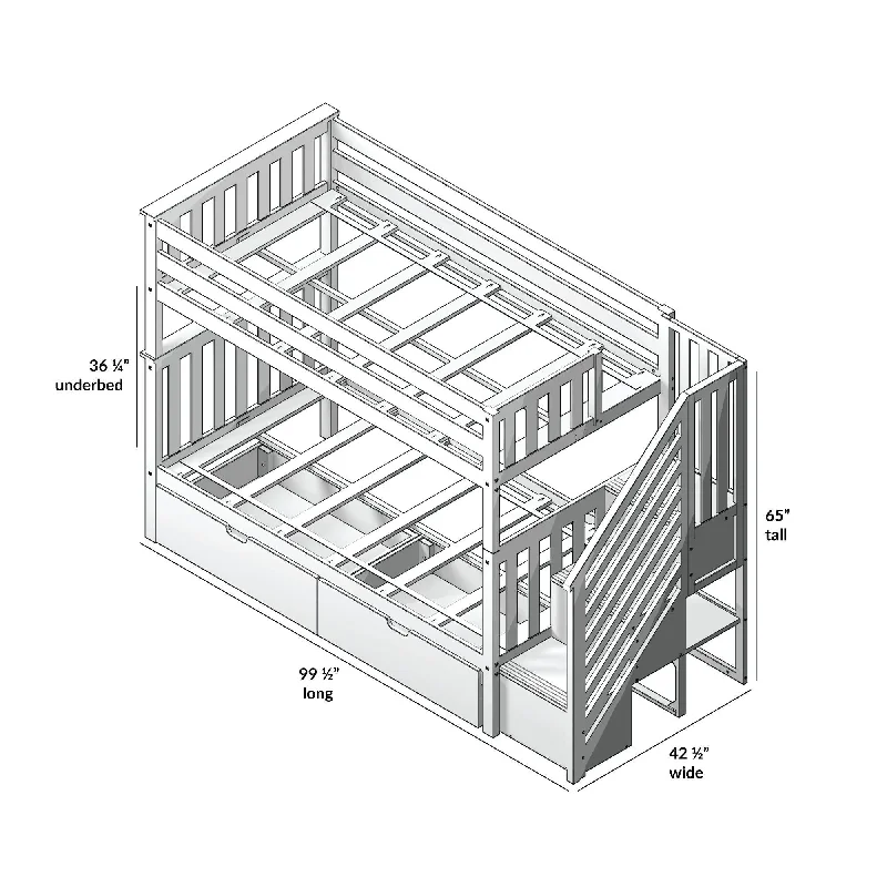 Max and Lily Twin over Twin Staircase Bunk Bed with Storage Drawers