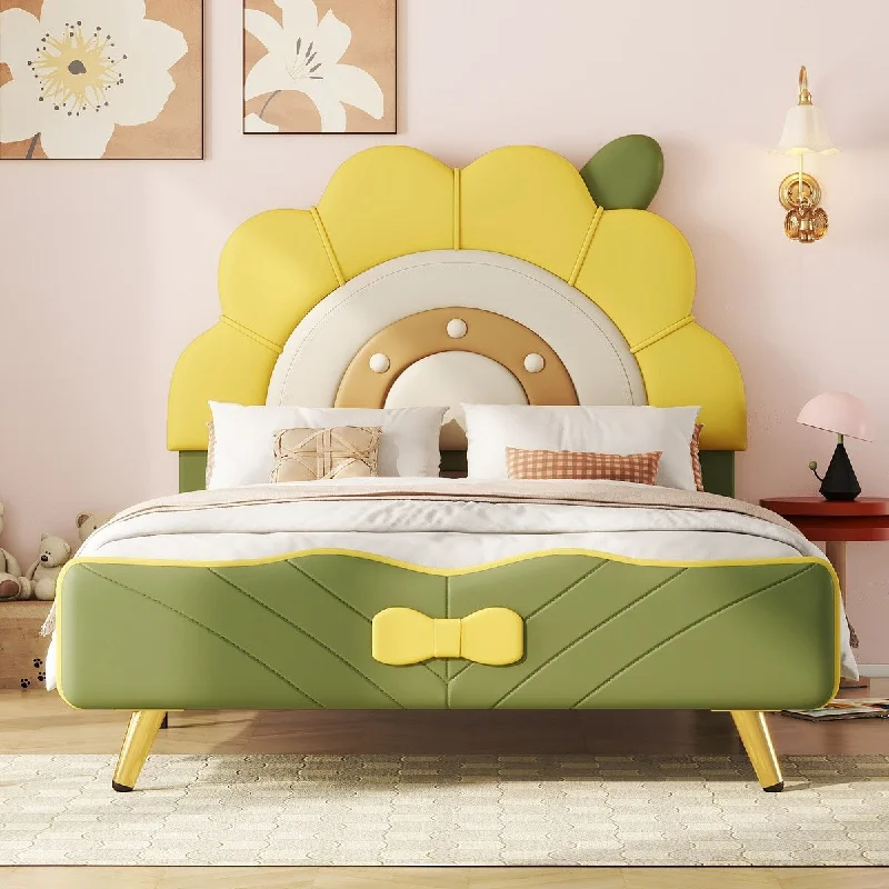 Merax Upholstered Platform Bed with Sunflower Shaped Headboard