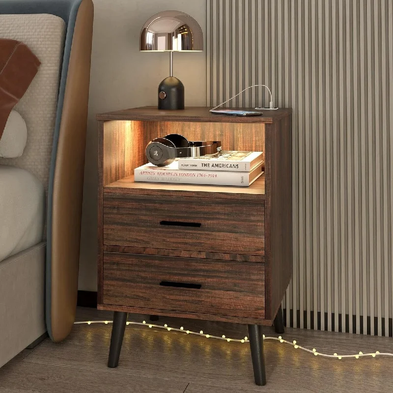 Nightstand with Charging Station and USB Ports,Bedside 16"D x 18"W x 26"H