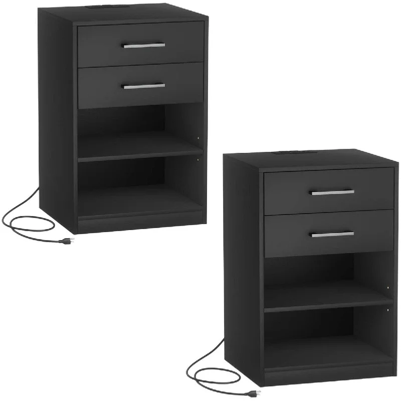 Nightstands Set of 2 with Charging Station, Bedside 13.8"D x 15.7"W x 23.6"H