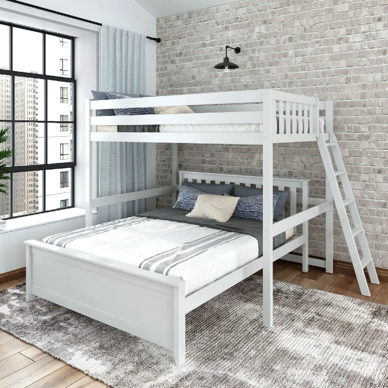 Plank and Beam L-Shaped Full over Queen Bunk Bed with Ladder on End