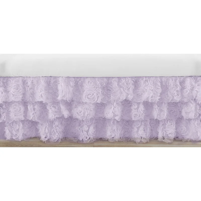 Purple Floral Rose Girl Tiered Ruffled Crib Bed Skirt Lavender Flower Luxurious Elegant Princess Vintage Boho Shabby Chic Luxury