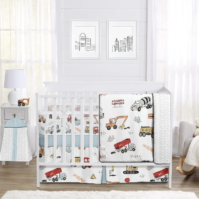 Red Blue Construction Truck Boy Sweet Jojo Designs 6p Crib Bedding +BreathableBaby Breathable Mesh Liner Chevron