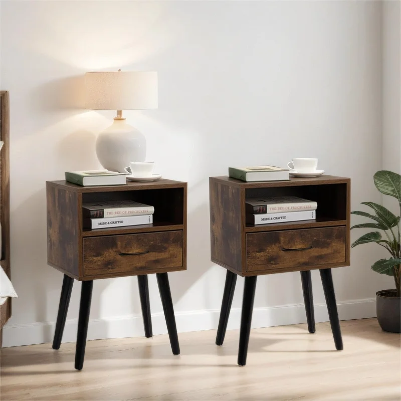 Set of 2 Nightstand, Side Table with Drawer and Shelf, for Bedroom