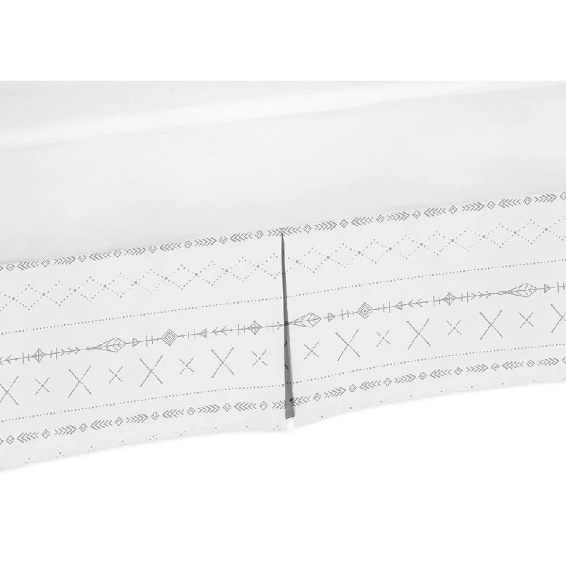 Sweet Jojo Designs Grey White Boho Tribal Herringbone Arrow Woodland Forest Friends Unisex Boy or Girl Collection Crib Bed Skirt