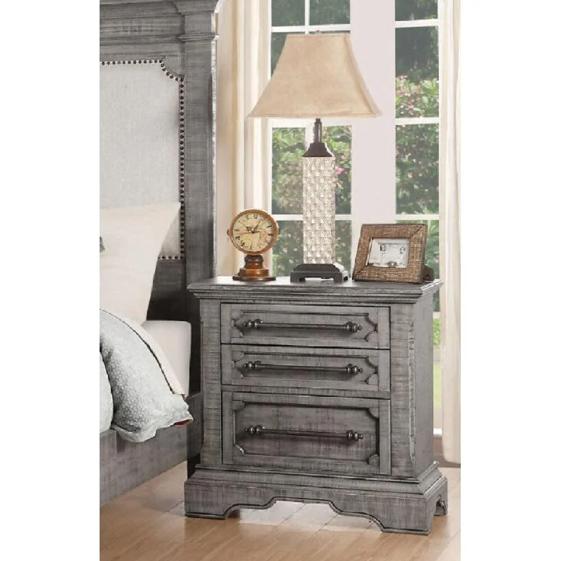 Traditional Unique Natural Wooden Bedroom Bedside Table, With Three Drawers Locker With Oversized Metal Handles