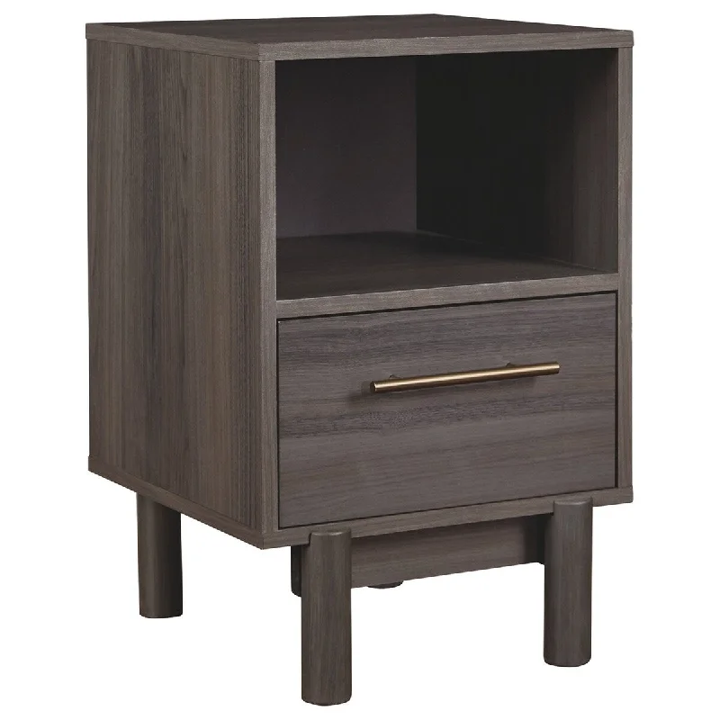 1 Drawer Contemporary Wooden Nightstand with 1 Open Compartment, Gray