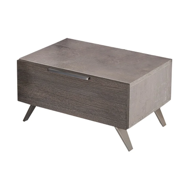 1 Drawer Faux Concrete Nightstand with Metal Handle and Angled Legs, Gray