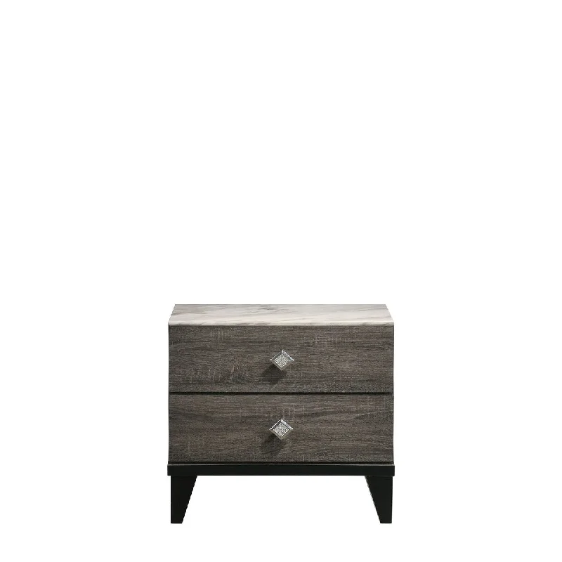 1-drawer Nightstand in Grey, Solid Acacia Frame, Metal Nightstand Handle, Compact Size, Applies To Multiple Scenarios