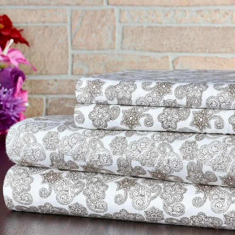 100% Cotton Printed Flannel Soft Deep Pocket Queen Elegant Paisley