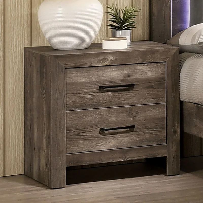 1pc Nightstand, Veneer Bar Drawers Pulls, Solid Wood Frame