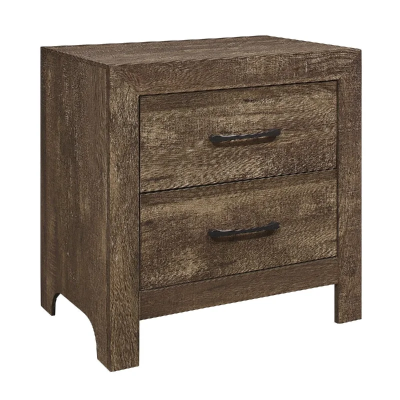 2 Drawer Rustic Wooden Nightstand with Block Legs, Brown