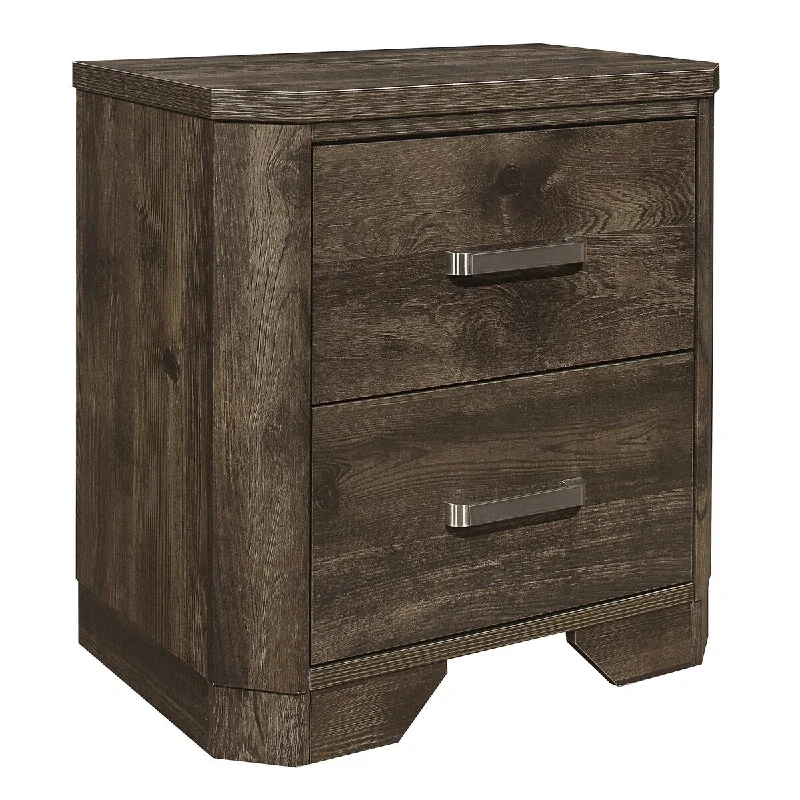 2 Drawer Transitional Wooden Nightstand with Clipped Corners, Brown