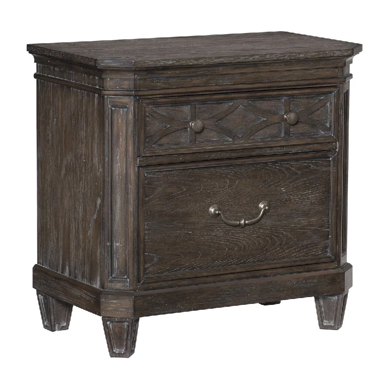 2 Drawer Transitional Wooden Nightstand with Molded Details, Brown