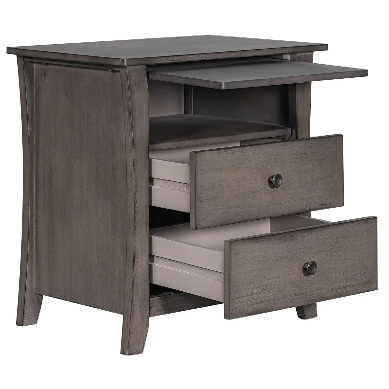 2-Drawer Wood Nightstand with Exterior Shelves