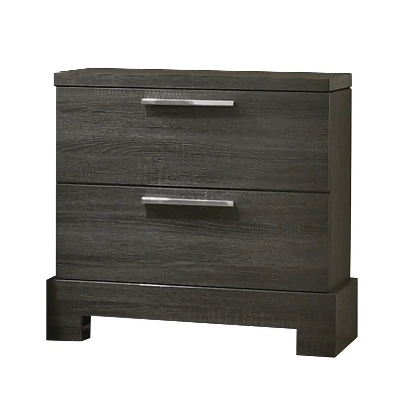 2 Drawer Wooden Nightstand with Bar Pulls and Panel Support, Gray