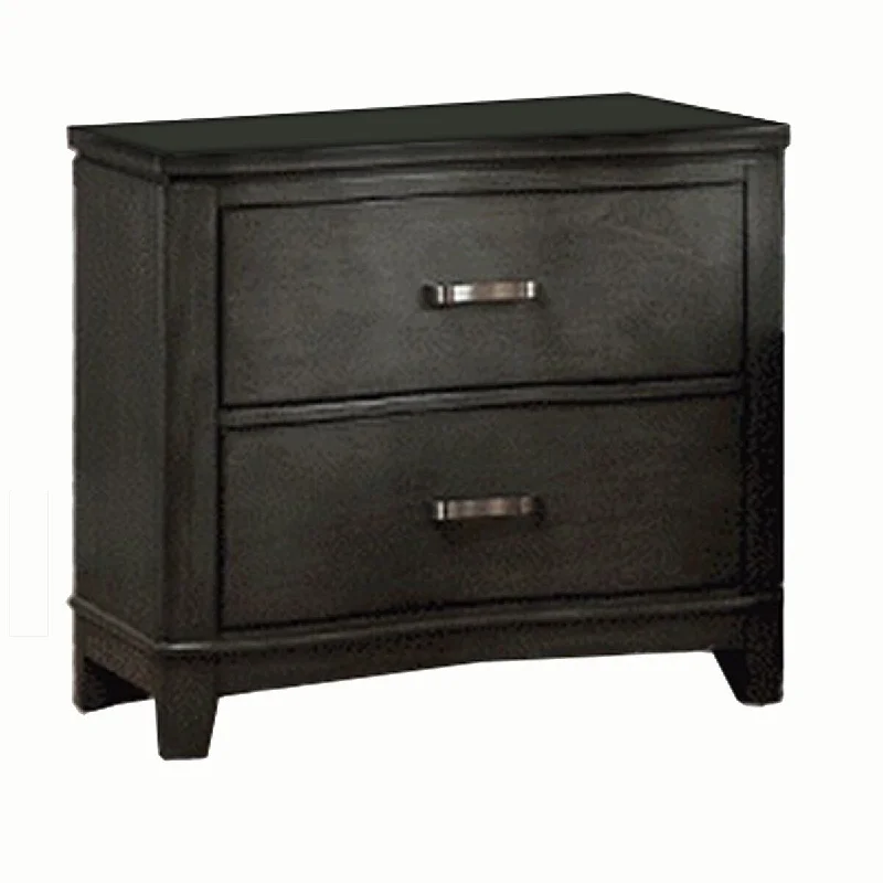 2 Drawer Wooden Nightstand with Metal Bar Handles, Gray