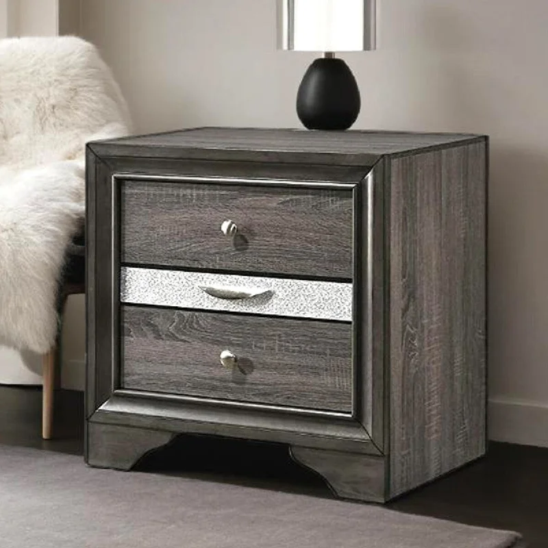 3-Drawer Nightstand (Jewelry Drawer Include) with Metal Grey Modern Contemporary Wood Finish Storage Area