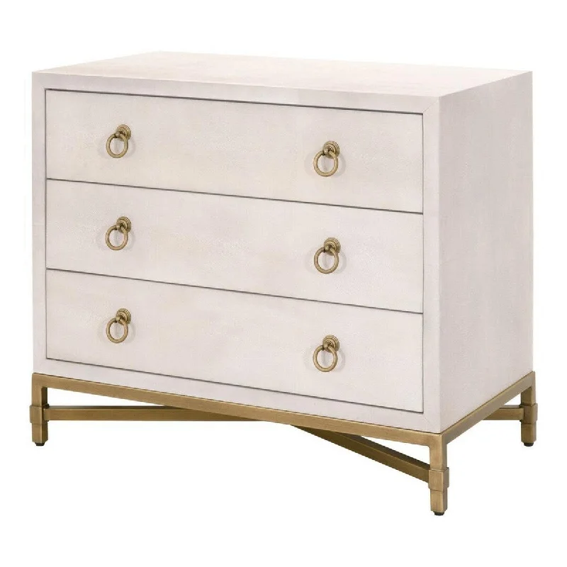 3 Drawer Nightstand with Faux Shagreen, White