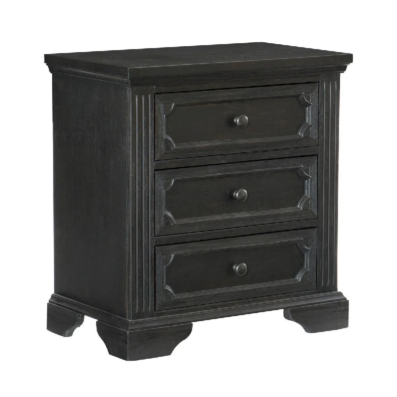 3 Drawer Wooden Nightstand with Round Knobs and Bracket Feet, Brown