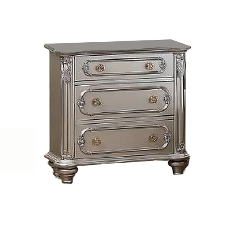 3 Drawer Wooden Nightstand with Turned Legs, Gray