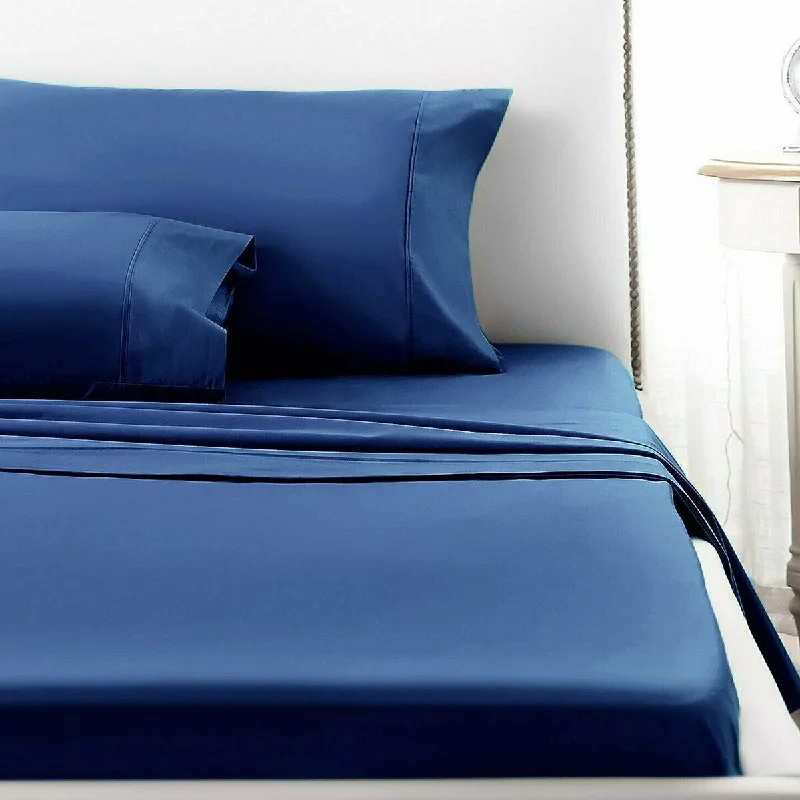 4 Piece Deep Pocket 1800 Count Luxury Sheet Set King Navy Blue