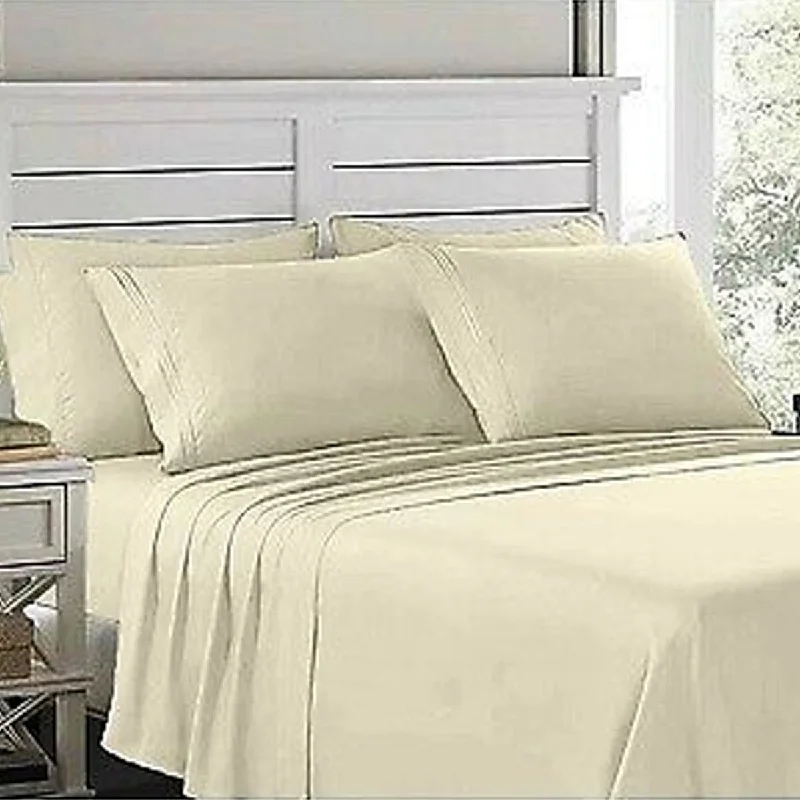 4 Piece Deep Pocket 1900 Fitted Sheet Set Twin Beige