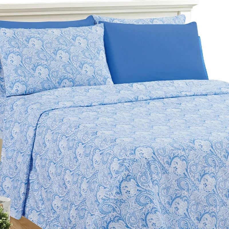 6 Piece 1800 Series Egyptian Paisley Sheet Set Twin White Blue