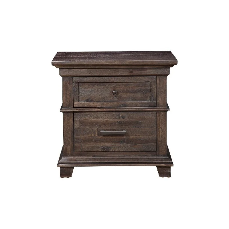 Acacia Wood Nightstand with 2 Drawer Brown