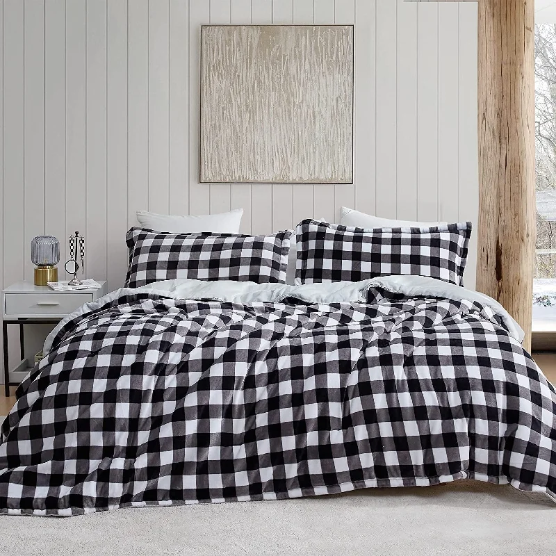 Ah, Yes The Scottish Winter - Coma Inducer® Oversized Comforter Set - Black Gray White Tartan Plaid