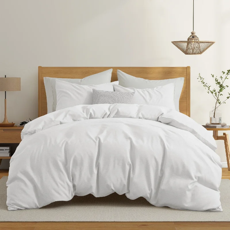 All Season Linen Cotton Breathable & Soft Solid Color Duvet Cover Set