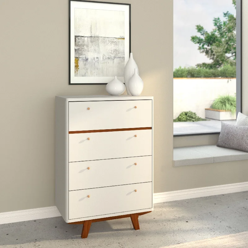 Alpine Furniture Dakota 4 Drawer Wood Chest in White