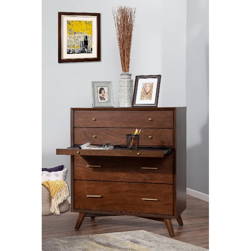 Alpine Furniture Flynn Mid Century 4 Drawer Accent Chest in Walnut