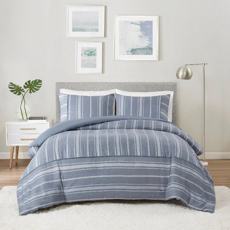 Beautyrest Kent 3 Piece Striped Herringbone Oversized Duvet Cover Set (Insert Excluded)