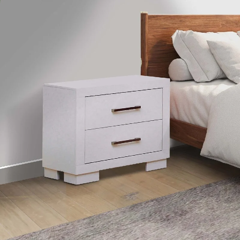 Bela 26 Inch 2 Drawer Nightstand, Felt Lined, Silver Handles, Crisp White