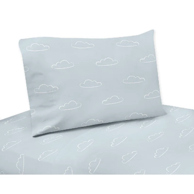 Blue Clouds Collection 4-piece Queen Sheet Set - Slate and White Cloud Sky for Vintage Airplane Aviator Aviation Collection