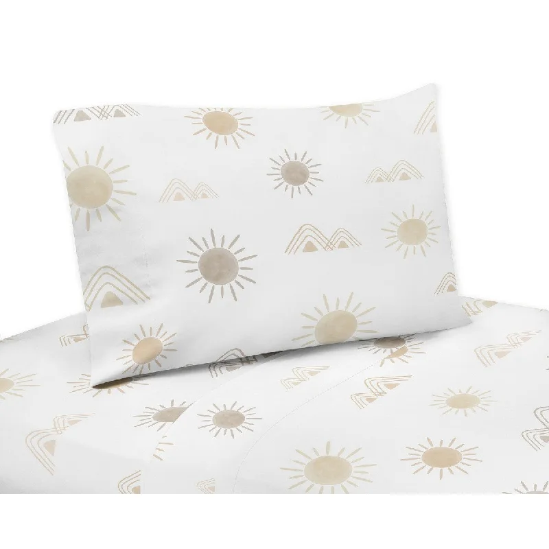 Boho Desert Sun Taupe 3pc Twin Sheet Set Neutral Tan Beige Ivory Gold Cream Bohemian Mountain Nature Outdoors Geometric Sunshine