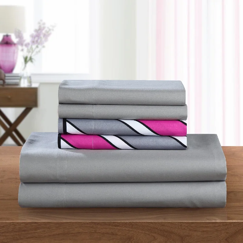 Chic Home Solid Grey with Asher 6 Piece Sheet Set