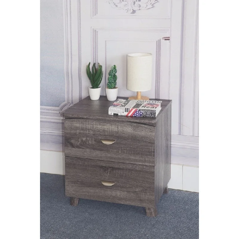 Contemporary Style Grey Finish Nightstand With 2 Drawers