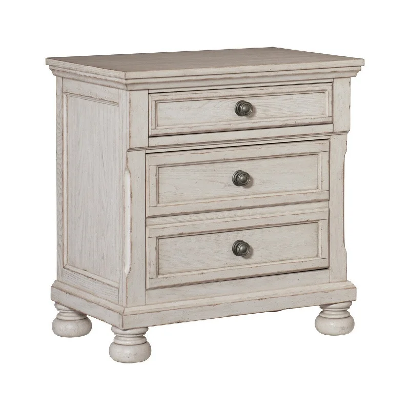 Cottage 2 Drawer Nightstand with Molded Details and Bun feet, Antique White