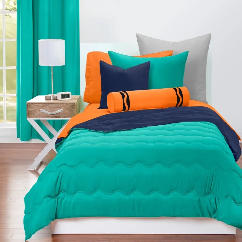 Crayola Blue Green and Navy Blue Reversible 3-piece Comforter Set