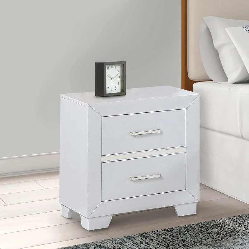 Dio 23 Inch Modern Wood Nightstand, 2 Drawers, Mirror Accents, Clean White