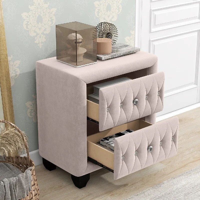 Distinguished Velvet Upholstery 2-drawer Nightstand with Tapered Legs