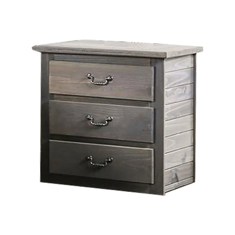 Doug 30 Inch Nightstand, Modern Rustic 3 Drawer, Pine Wood, Gray