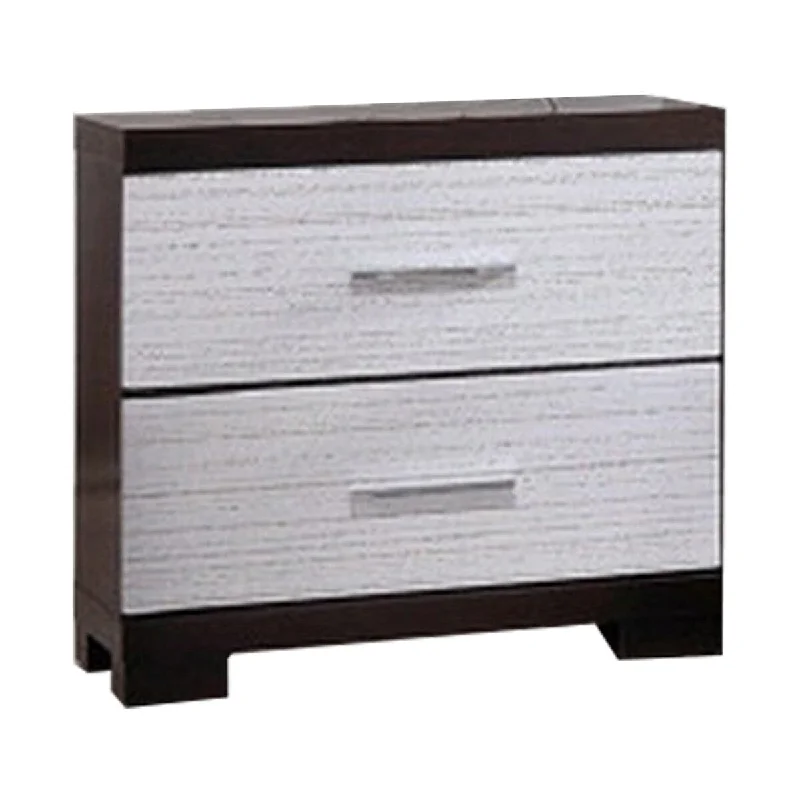 Dual Tone Wooden Nightstand with 2 Drawers and Metal Pulls, Brown and White