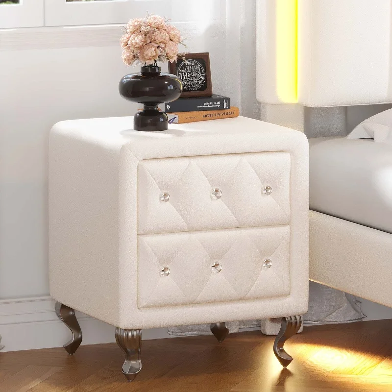 Elegant PU Nightstand with 2 Drawers