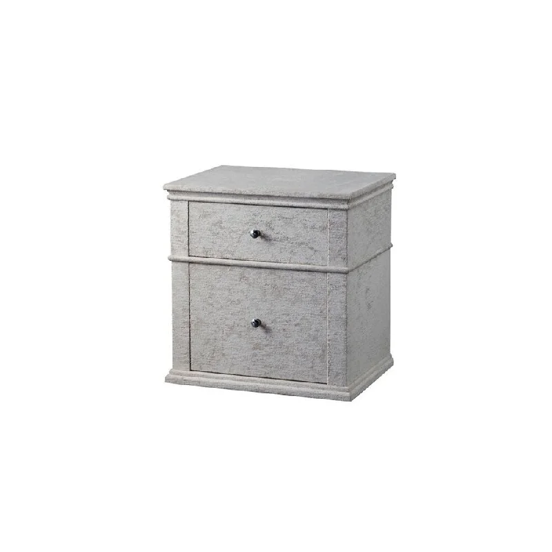 Fabric Upholstered Wooden Nightstand with Two Drawers, Light Gray