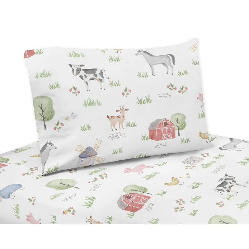 Farm Animals Collection 3-piece Twin Sheet Set - Watercolor Farmhouse Horse Cow Sheep Pig