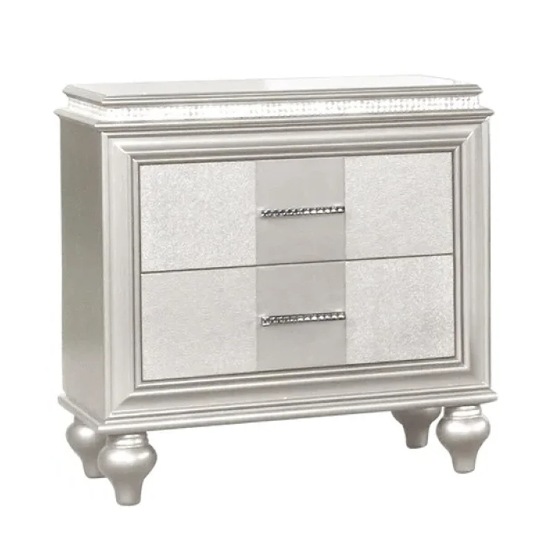 Fem 25 Inch 2 Drawer Nightstand, Diamond Accent Handles, Molded Trim, White