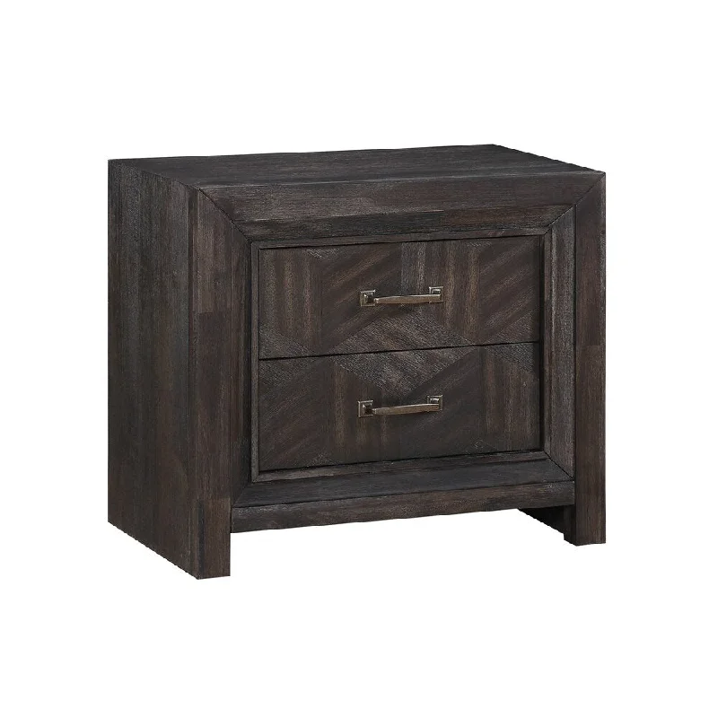 Geometric Design 2 Drawer Wooden Nightstand with USB Slot, Brown